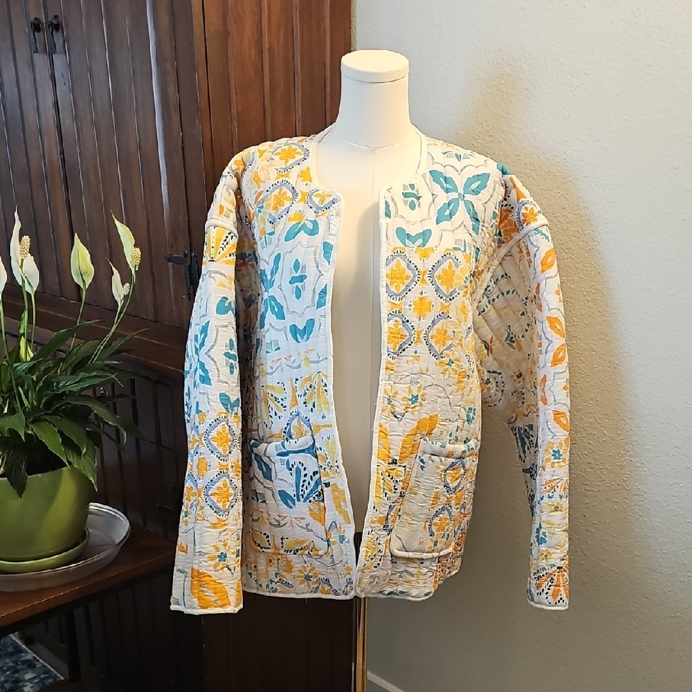 Quilted Patchwork Jacket - Yellow & Teal